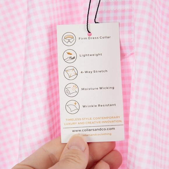 Collars & Co Pink Gingham Short Sleeve Dress Collar Polo Men's XL NWT - Picture 3 of 7